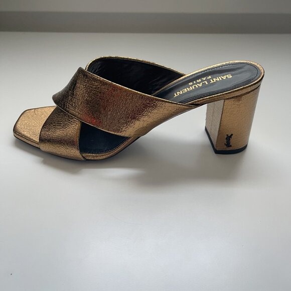 YSL Chestnut Gold Block Heel Sandal Size 40 - Picture 8 of 12